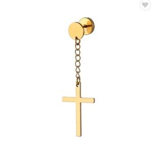 Gold Religious Simple Cross Earrings